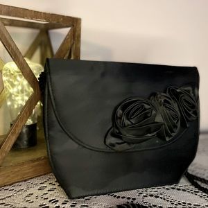 Black Satin Rose Satchel Purse